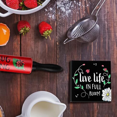 Yookeer 4 Pcs Ladybug Tiered Tray Decor Set Summer Wood Sign Rustic Red Ladybug Decor Mini Wooden Signs Decor Small Mug and Rolling Pins Rustic Table Decoration Ladybird Tiered Tray for Home Kitchen in Saudi Arabia