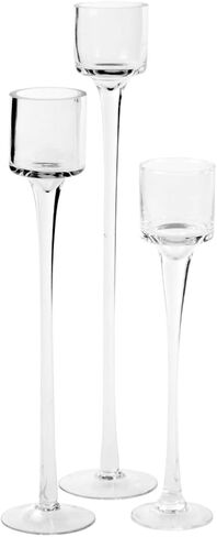 حامل شموع Tealight طويل الجذع من Koyal، مجموعة من 3 قطع، حامل شموع زجاجية بقاعدة للشاي، مفرش طاولة in Kuwait