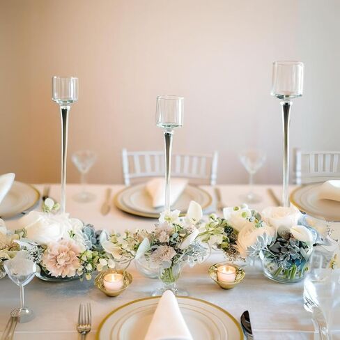 حامل شموع Tealight طويل الجذع من Koyal، مجموعة من 3 قطع، حامل شموع زجاجية بقاعدة للشاي، مفرش طاولة in Kuwait