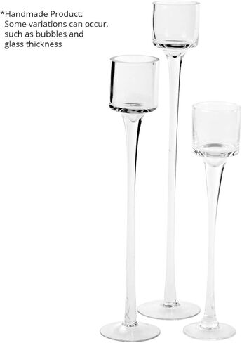 حامل شموع Tealight طويل الجذع من Koyal، مجموعة من 3 قطع، حامل شموع زجاجية بقاعدة للشاي، مفرش طاولة in Kuwait