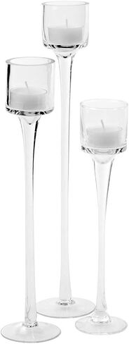 حامل شموع Tealight طويل الجذع من Koyal، مجموعة من 3 قطع، حامل شموع زجاجية بقاعدة للشاي، مفرش طاولة in Kuwait