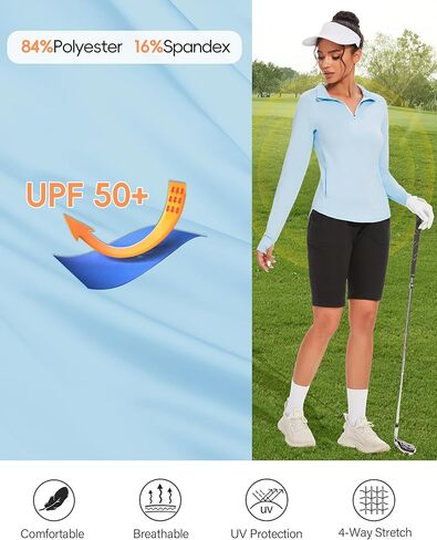 M MOTEEPI Long Sleeve Shirts for Women with Thumb Hole Quick-Dry Womens Golf Shirt Pullover UPF 50+ Ladies Sun Shirts in Kuwait