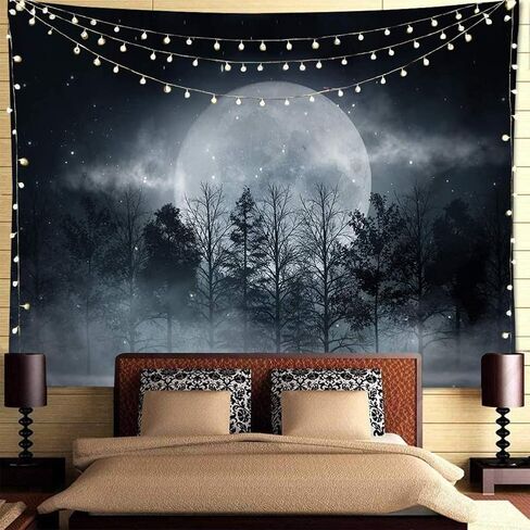 Forest Moon Tapestry, Trippy Tapestry Mystic Forest Starry Night Full Moon Blacklight Wall Hanging Tapestry For Bedroom Living Room Dorm in Saudi Arabia