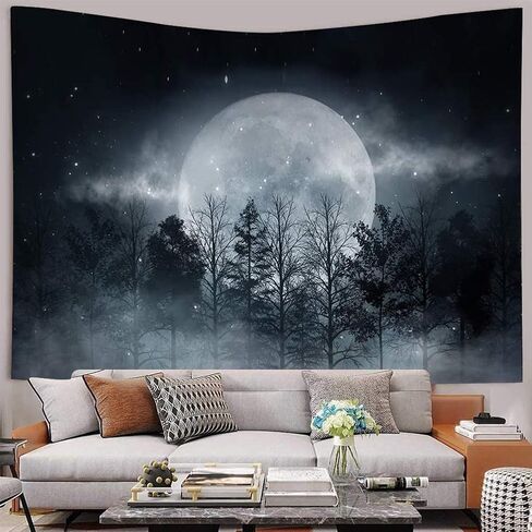 Forest Moon Tapestry, Trippy Tapestry Mystic Forest Starry Night Full Moon Blacklight Wall Hanging Tapestry For Bedroom Living Room Dorm in Saudi Arabia