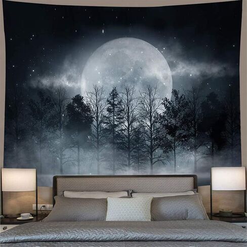 Forest Moon Tapestry, Trippy Tapestry Mystic Forest Starry Night Full Moon Blacklight Wall Hanging Tapestry For Bedroom Living Room Dorm in Saudi Arabia