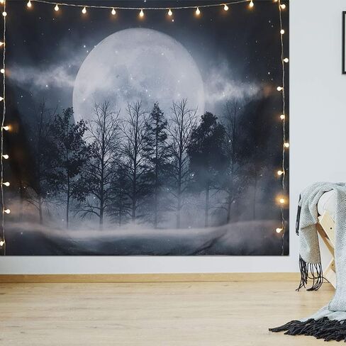 Forest Moon Tapestry, Trippy Tapestry Mystic Forest Starry Night Full Moon Blacklight Wall Hanging Tapestry For Bedroom Living Room Dorm in Saudi Arabia