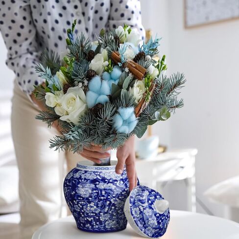 Hushee Set of 4 Blue and White Vase Chinoiserie Ginger Jar Vase Porcelain Blue Flower Vase 2 Size Ceramic Ginger Jars with Lid for Home Bedroom Living Room Console Tabletop Decor in Kuwait