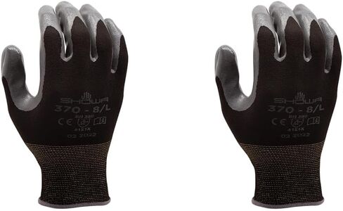 SHOWA Atlas 370B Nitrile Palm Coating Glove, Black, Medium (Pack of 12 Pairs) in Saudi Arabia