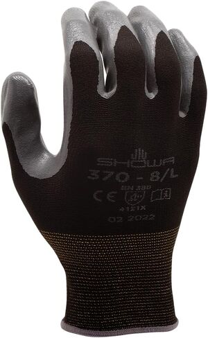 SHOWA Atlas 370B Nitrile Palm Coating Glove, Black, Medium (Pack of 12 Pairs) in Saudi Arabia