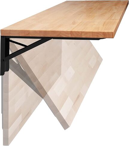 Latitude 59 Hardwood 4 ft. L x 20 in. D x 1.25 in. T Butcher Block Folding Countertop in Clear UV Finish Black Brackets in Saudi Arabia