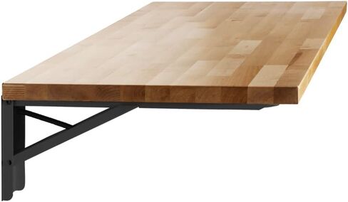 Latitude 59 Hardwood 4 ft. L x 20 in. D x 1.25 in. T Butcher Block Folding Countertop in Clear UV Finish Black Brackets in Saudi Arabia