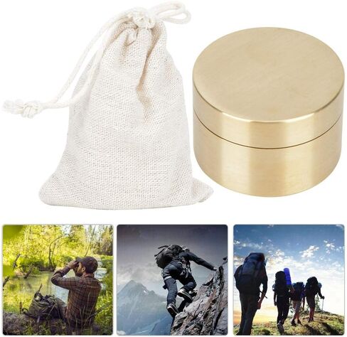 Alvinlite Portable Daily Pill Case, Brass Round Small Pill Box, Waterproof Metal Jewelry Pill Organizer Medicine Vitamin Holder Container with Lid for Outdoor Travel Working(M) in Kuwait