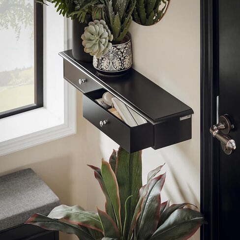 Haotian Black Floating Shelves with 2 Drawers, Wall Mounted Display Storage Unit, Picture Ledge Shelf Wall Shelf, Home and Office Decor FRG43-SCH in Kuwait