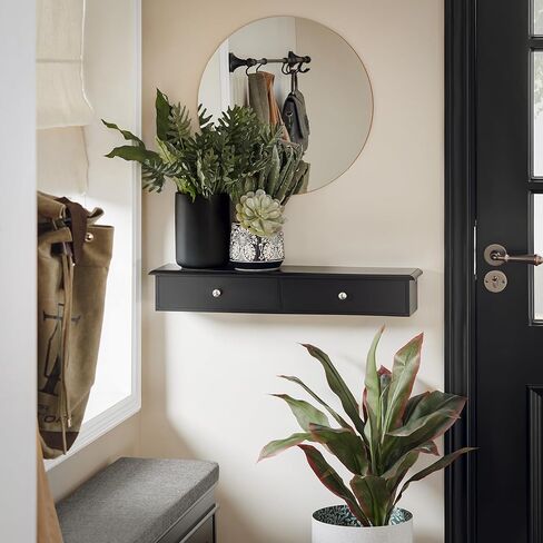 Haotian Black Floating Shelves with 2 Drawers, Wall Mounted Display Storage Unit, Picture Ledge Shelf Wall Shelf, Home and Office Decor FRG43-SCH in Kuwait