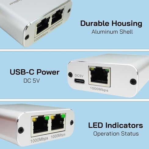 موزع إيثرنت 1 إلى 2 عالي السرعة 1000 ميجابت في الثانية، موزع FUNZING Gigabit RJ45 مع كابل طاقة USB، موزع شبكة LAN 1x2 لـ Cat5/5e/6/7/8، جهازين للشبكات في وقت واحد in Saudi Arabia