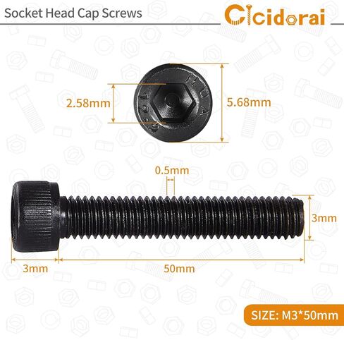 M3-0.5 x 50mm Socket Head Cap Screws, 12.9 Grade Alloy Steel, Black Oxide Finish, Machine Thread, Allen Socket Drive, Quantity 50 in Saudi Arabia