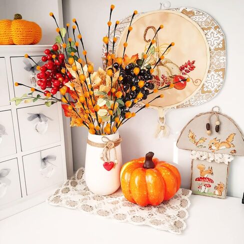 30 قطعة سيقان التوت الاصطناعي الخريف يختار فروع الخريف الزهور البرتقالية باقة الزهور للحصاد عيد الشكر عيد الهالوين عيد الميلاد ديكور المنزل الشتاء in Kuwait
