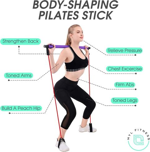 Multifunctional Pilates Bar Kit with Resistance Bands - 6 Resistance Bands (15, 20, 25 LB) Portable Gym Equipment - Home, Office & Travel Workout Equipment for Women and Men in Saudi Arabia