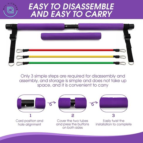 Multifunctional Pilates Bar Kit with Resistance Bands - 6 Resistance Bands (15, 20, 25 LB) Portable Gym Equipment - Home, Office & Travel Workout Equipment for Women and Men in Saudi Arabia