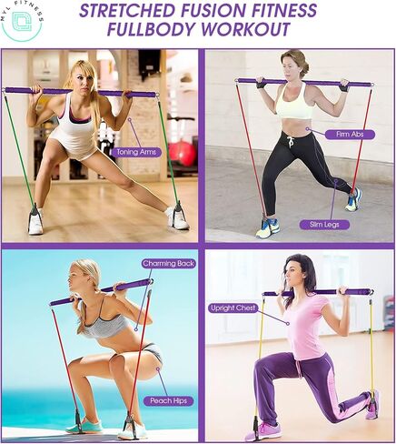 Multifunctional Pilates Bar Kit with Resistance Bands - 6 Resistance Bands (15, 20, 25 LB) Portable Gym Equipment - Home, Office & Travel Workout Equipment for Women and Men in Saudi Arabia