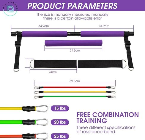 Multifunctional Pilates Bar Kit with Resistance Bands - 6 Resistance Bands (15, 20, 25 LB) Portable Gym Equipment - Home, Office & Travel Workout Equipment for Women and Men in Saudi Arabia