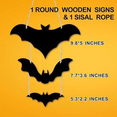 Ketsord 3 PCs Halloween Party Irregular Hanging Wooden Sign, Three Bats - Front Door Hanging Plaque With Sisal Rope, Farmhouse, Porch, Living Room Wall Decor, Halloween Decoration & Supplies- 06 in Saudi Arabia