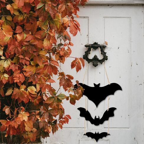 Ketsord 3 PCs Halloween Party Irregular Hanging Wooden Sign, Three Bats - Front Door Hanging Plaque With Sisal Rope, Farmhouse, Porch, Living Room Wall Decor, Halloween Decoration & Supplies- 06 in Saudi Arabia