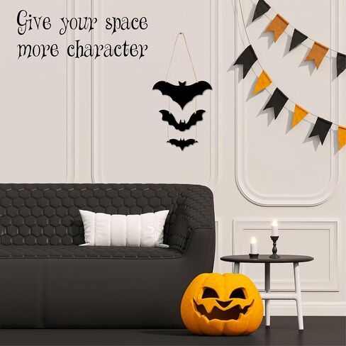 Ketsord 3 PCs Halloween Party Irregular Hanging Wooden Sign, Three Bats - Front Door Hanging Plaque With Sisal Rope, Farmhouse, Porch, Living Room Wall Decor, Halloween Decoration & Supplies- 06 in Saudi Arabia