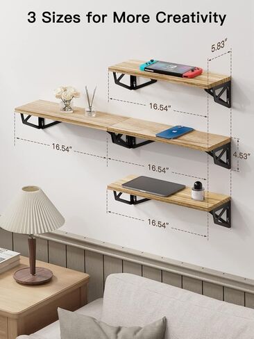 مجموعة أرفف عائمة من AMADA HOMEFURNISHING مكونة من 4، أرفف حائط للتخزين وديكور الحائط، أرفف كتب مثبتة على الحائط مع دعامة معدنية، خشب ريفي in Kuwait