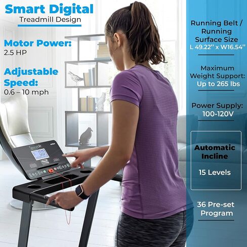 SereneLife Electric Folding Treadmill - Foldable Home Fitness Equipment for Walking & Running, 2.5 HP Indoor Home Cardio Machine with Downloadable App, Safety Key, 15 Incline Levels, 36 Training Modes in Saudi Arabia