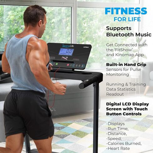 SereneLife Electric Folding Treadmill - Foldable Home Fitness Equipment for Walking & Running, 2.5 HP Indoor Home Cardio Machine with Downloadable App, Safety Key, 15 Incline Levels, 36 Training Modes in Saudi Arabia