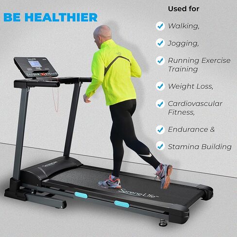 SereneLife Electric Folding Treadmill - Foldable Home Fitness Equipment for Walking & Running, 2.5 HP Indoor Home Cardio Machine with Downloadable App, Safety Key, 15 Incline Levels, 36 Training Modes in Saudi Arabia