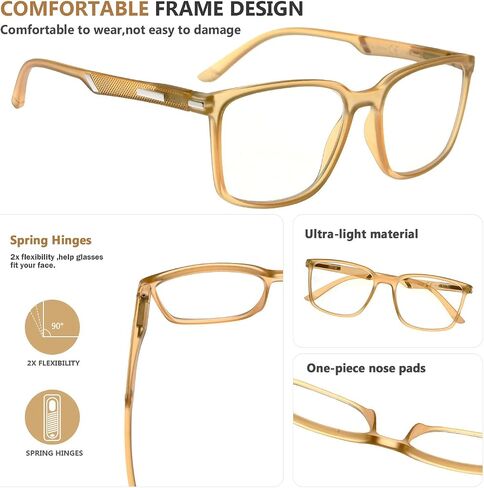 Eyekepper Reading Glasses Large Frame Square Readers Spring Hinges Men Women Champagne +3.00 in Saudi Arabia