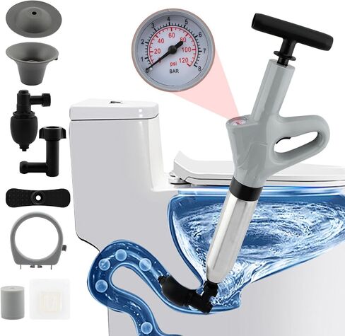 Toilet Plunger,Stainless High Pressure Air Drain Blaste r Kit for Toilet,Hair Drain Clog Remover Heavy Duty Plunger For Powerful Cleaning of Toilet, Drain, Bathroom, Floor in Saudi Arabia