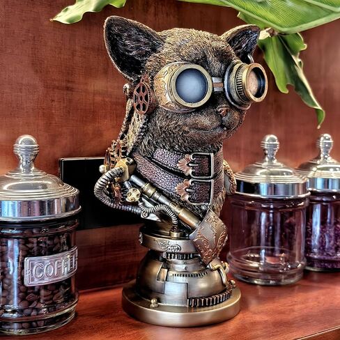 تمثال Mecha Cat تمثال Steampunk Cat تمثال نصفي فني على الطاولة تمثال مكتب غرفة الدراسة زخرفة زخرفية مجموعة منحوتات الحيوانات تمثال رجل كهف 13 بوصة ارتفاع in Kuwait
