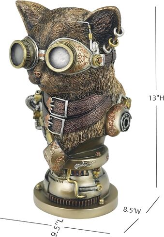 تمثال Mecha Cat تمثال Steampunk Cat تمثال نصفي فني على الطاولة تمثال مكتب غرفة الدراسة زخرفة زخرفية مجموعة منحوتات الحيوانات تمثال رجل كهف 13 بوصة ارتفاع in Kuwait