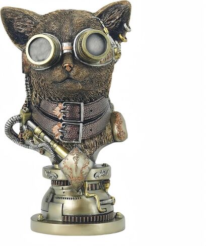 تمثال Mecha Cat تمثال Steampunk Cat تمثال نصفي فني على الطاولة تمثال مكتب غرفة الدراسة زخرفة زخرفية مجموعة منحوتات الحيوانات تمثال رجل كهف 13 بوصة ارتفاع in Kuwait