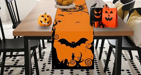 Halloween Table Runner Bat Castle Cat Tree Orange Table Runner Halloween Holiday Kitchen Dining Table Decorations Suitable for Home Indoor and Outdoor Party Decor 13*72 Inch (Oxford Cloth, 13*72) in Saudi Arabia