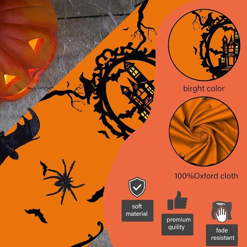 Halloween Table Runner Bat Castle Cat Tree Orange Table Runner Halloween Holiday Kitchen Dining Table Decorations Suitable for Home Indoor and Outdoor Party Decor 13*72 Inch (Oxford Cloth, 13*72) in Saudi Arabia