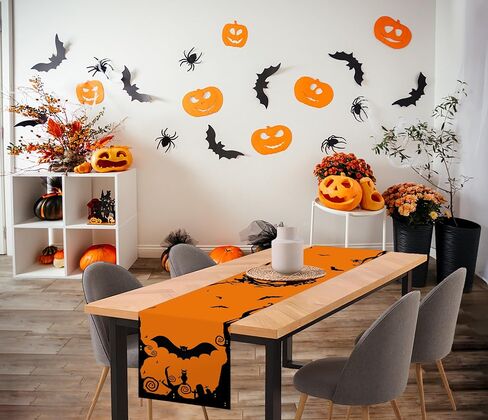 Halloween Table Runner Bat Castle Cat Tree Orange Table Runner Halloween Holiday Kitchen Dining Table Decorations Suitable for Home Indoor and Outdoor Party Decor 13*72 Inch (Oxford Cloth, 13*72) in Saudi Arabia