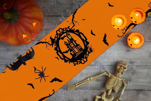 Halloween Table Runner Bat Castle Cat Tree Orange Table Runner Halloween Holiday Kitchen Dining Table Decorations Suitable for Home Indoor and Outdoor Party Decor 13*72 Inch (Oxford Cloth, 13*72) in Saudi Arabia