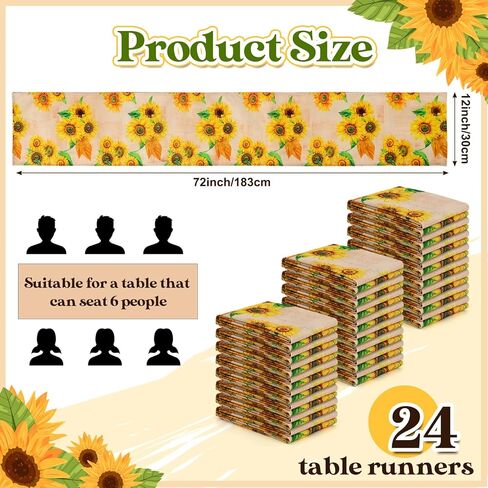 24 Pack Sunflower Table Runners Summer Table Runners Vintage Sunflower Table Decoration for Back to school Wedding Banquet Farmhouse Kitchen Table Decor in Kuwait