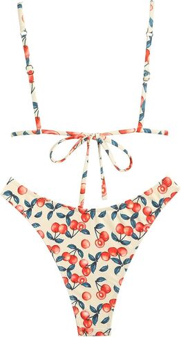 Women's Bikini Sets Tie Back Bowknot Two Piece Swimsuits Triangle Thong Bathing Suit Gingham Floral Cherry Printing in Saudi Arabia