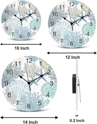 Nautical Coastal Ocean Coral PVC Wall Clock Silent Non-Ticking Battery Operated Clocks, Teal Blue Round Clock for Home Living Room Office Kitchen Bedroom Bathroom Wall Decor 10 Inch Beach Starfish in Saudi Arabia