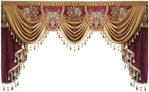 Luxury Brown Burgundy Floral Waterfall Swag Valance with Tassels for Living Room Bedroom Windows European Design Rod Pocket Top (200 cm, 1 Panel) in Saudi Arabia
