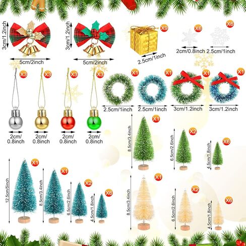 67 Pcs Miniature Sisal Frosted Christmas Trees Snowflake Bottle Brush Trees with Wood Base Mini Artificial Christmas Trees Set Tiny Christmas Balls Gift Box Wreath for Christmas Home DIY Decor Crafts in Saudi Arabia