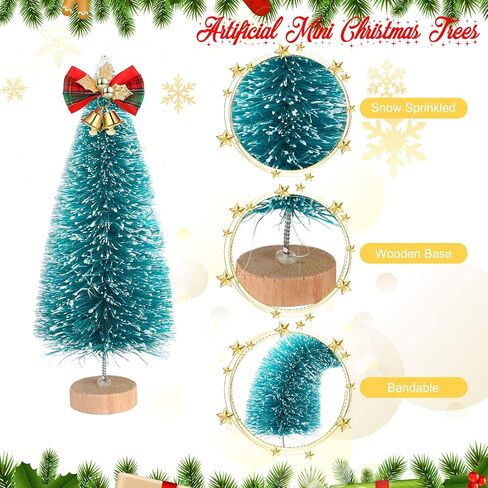 67 Pcs Miniature Sisal Frosted Christmas Trees Snowflake Bottle Brush Trees with Wood Base Mini Artificial Christmas Trees Set Tiny Christmas Balls Gift Box Wreath for Christmas Home DIY Decor Crafts in Saudi Arabia