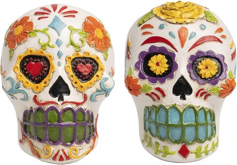 جماجم السكر زوجين ديكور يوم التماثيل الميتة، ديا دي لوس مورتوس مذبح Ofrenda الزينة لطاولة المنزل، تمثال الراتنج المكسيكي هدايا الهالوين كالافيراس in Kuwait