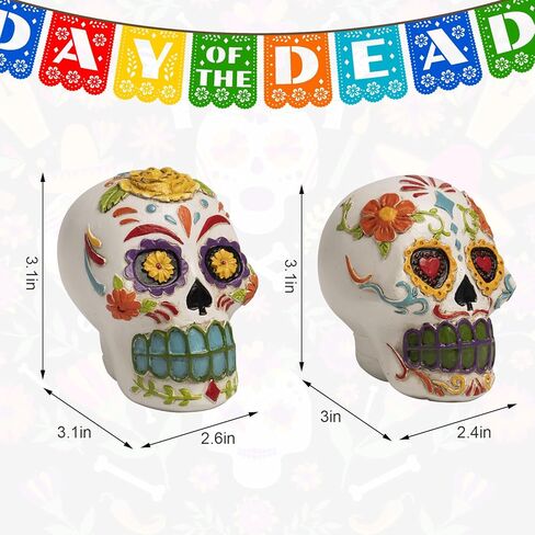 جماجم السكر زوجين ديكور يوم التماثيل الميتة، ديا دي لوس مورتوس مذبح Ofrenda الزينة لطاولة المنزل، تمثال الراتنج المكسيكي هدايا الهالوين كالافيراس in Kuwait