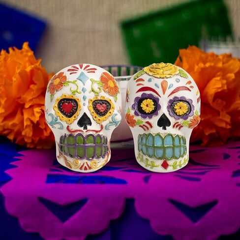 جماجم السكر زوجين ديكور يوم التماثيل الميتة، ديا دي لوس مورتوس مذبح Ofrenda الزينة لطاولة المنزل، تمثال الراتنج المكسيكي هدايا الهالوين كالافيراس in Kuwait